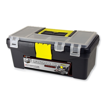 PERFORMANCE TOOL Tool Box, Plastic, Black/Yellow, 12-1/2 in W x 7 in D x 5-1/4 in H W54012